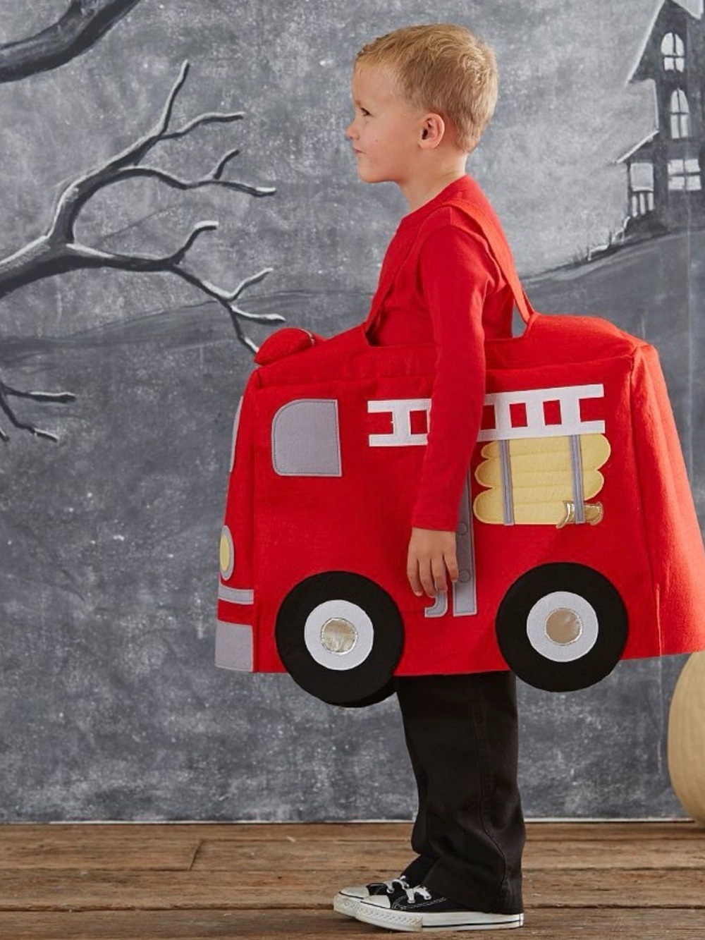 Pottery Barn Kids 3D Firetruck Halloween Costume Size 3T Red Fireman - Picture 2 of 10